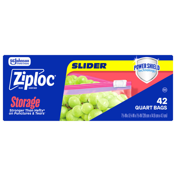 Ziploc Storage Slider Quart Bags, Power Shield™ Technology, Expandable  Bottom