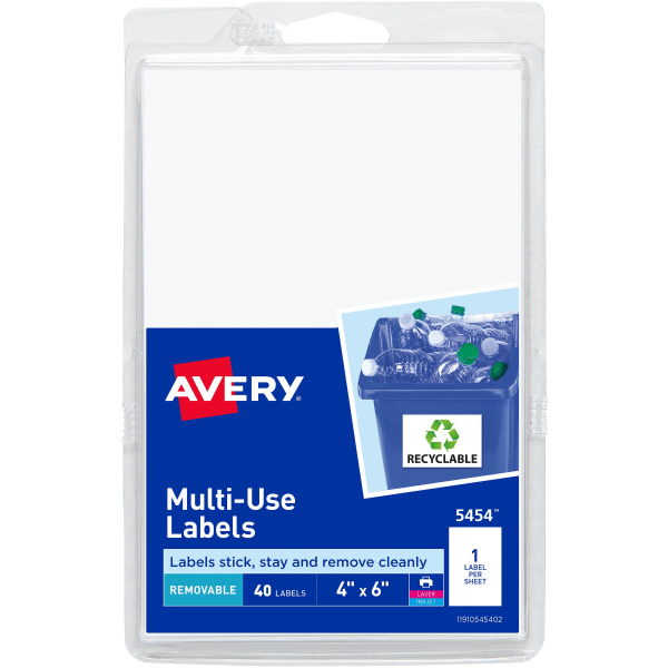 Avery 4" x 6" White Print or Write Removable Color Coding Labels