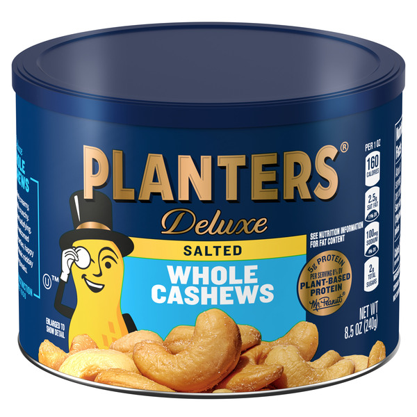 Planters Deluxe Whole Cashews, Plant-Based Protein 8.5 oz Canister