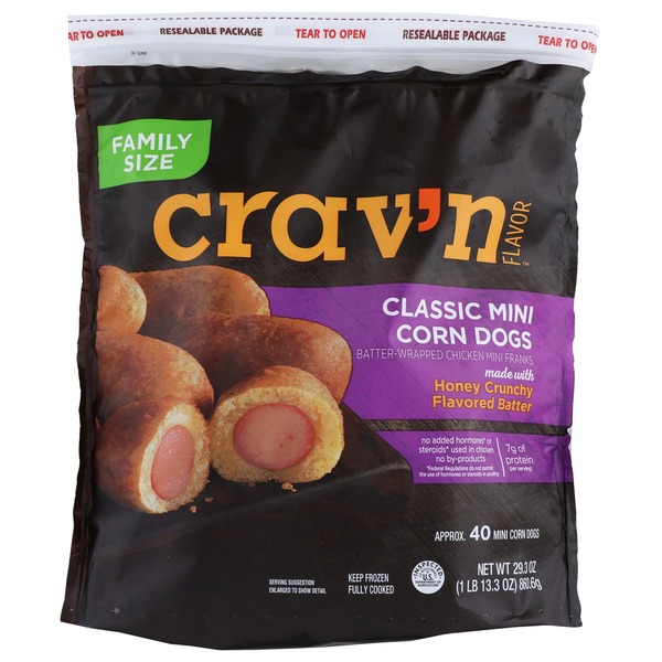 Crav'n Flavor Mini Corn Dogs Chicken 40 Ct 1.83 Lb Same-Day