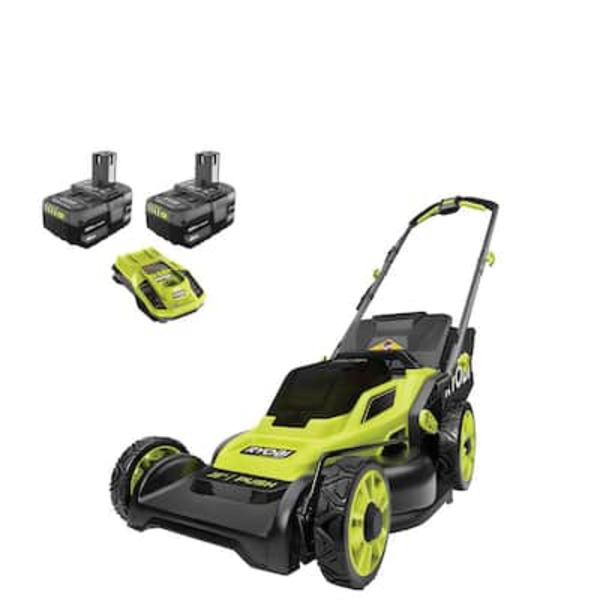 Ryobi One+ Hp 18v Brushless 16 In. Cordless Battery Walk Behind Push Lawn Mower With (2) 4.0 Ah Batteries And (1) Charger
