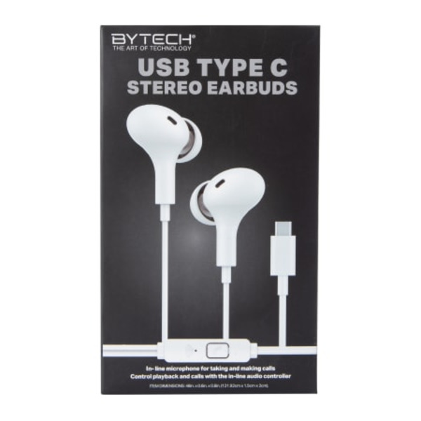 Bytech USB Type-C Wired Earbuds With Mic - White