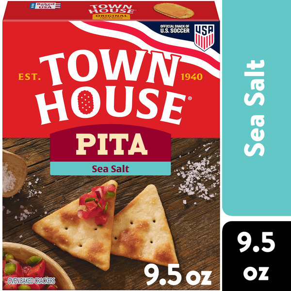 Town House Pita Sea Salt Oven Baked Crackers, Salty Snacks, 9.5 oz