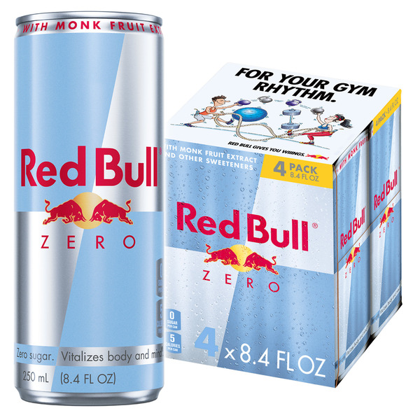 Red Bull Zero Energy Drink, 8.4 fl. oz., Pack of 4 Cans, 80mg