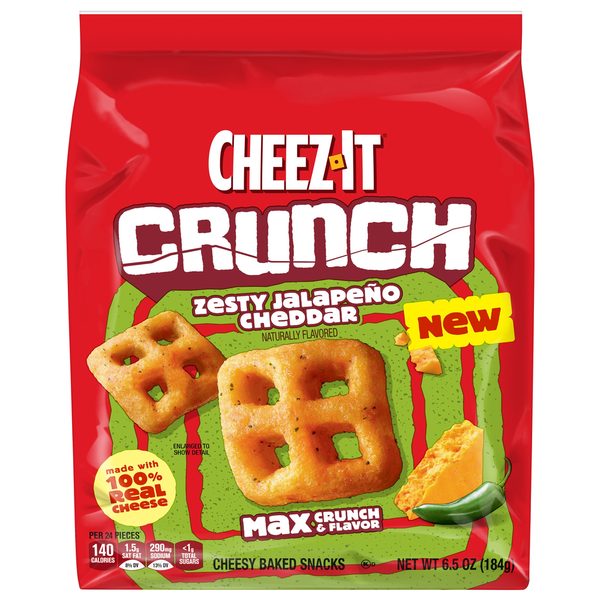 Cheez-It Crunch Zesty Jalapeno Cheddar Cheesy Baked Snacks, Lunch Snacks