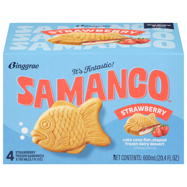 Samanco Cake Cone Fish-Shaped Strawberry Frozen Dairy Dessert Same