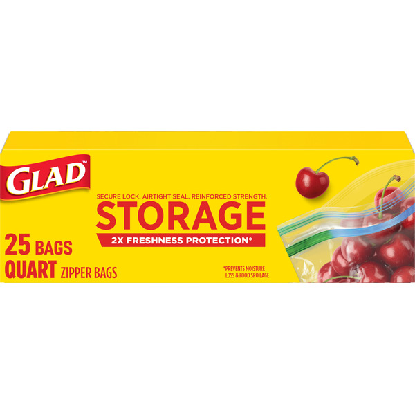 Glad Zipper Food Storage Plastic Bags, Quart Same-Day Delivery or
