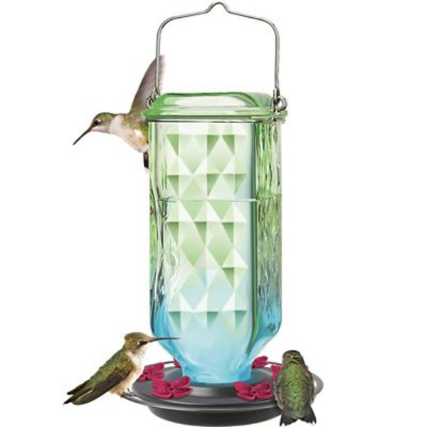 Nature's Way Seafoam Ombre Column Antique Glass Gravity Hummingbird Feeder, 23 oz.