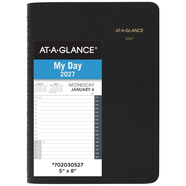 AT-A-GLANCE 2027 24-Hour Daily Appointment Book Planner, 5 x 8 in - Black