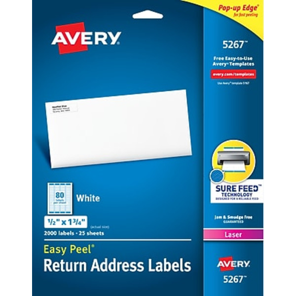 Avery 1/2" x 1-3/4" White Laser Easy Peel Address Labels