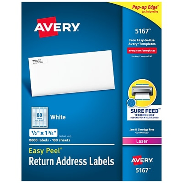 Avery .5" x 1.75" White Laser Print Easy Peel Return Address Labels