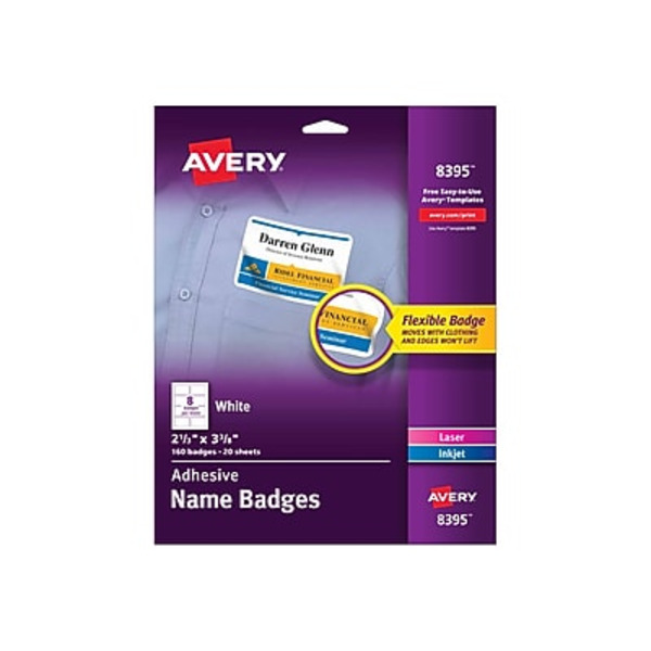 Avery 85395 2-1/3" x 3-3/8" White Self-Adhesive Stick On Sticker Name Tag Labels