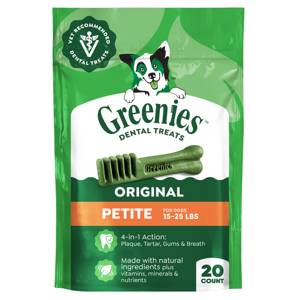 GREENIES Adult Natural Dental Dog Treats Petite Size, Original Flavor, 12 oz. Pack, 20 Count
