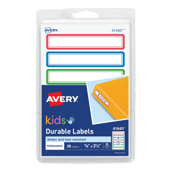 Avery 41440 0.625" x 3.5" Kids' Gear Assorted Durable Flexible Labels