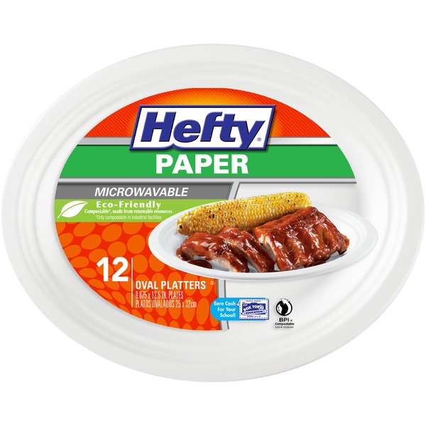 Hefty Paper Microwavable EcoFriendly 9.88 x 12.5 in. Oval Platters (12