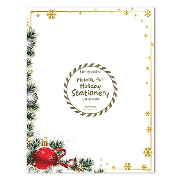 GE ographics Ornaments Holiday Metallic Foil Letterhead, 8.5 x 11 in