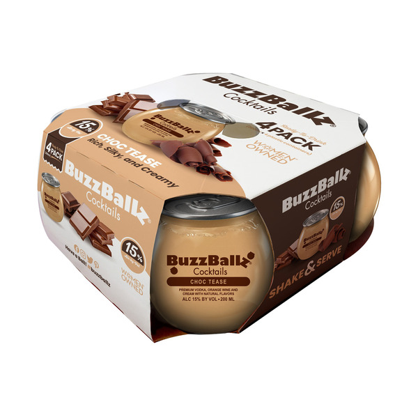 BuzzBallz Chocolate Tease Cocktail 4-Pack 200ml, 30 Proof (15% ABV