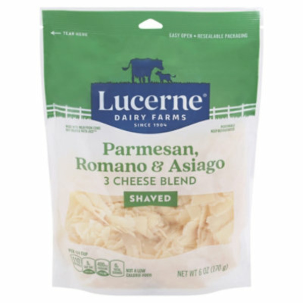 Safeway Lucerne Shaved Cheese, 3 Cheese Blend, Parmesan, Romano