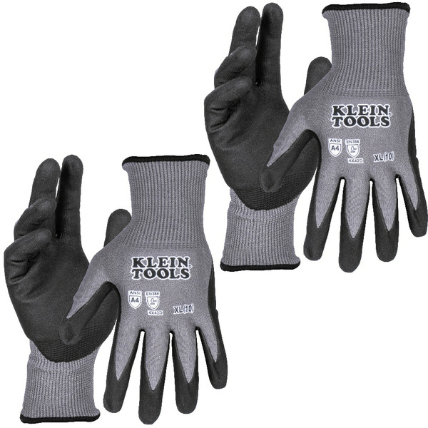 Klein Tools Knit Dipped Gloves, Cut Level A4, Touchscreen, X-Large, 2-Pair