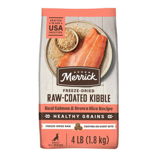 Merrick Healthy Grains Freeze Dried Raw Coated Kibble, Natural High Protein Dog Food, Salmon And Brown Rice
