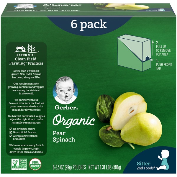 Gerber Organic Baby Food, Pears & Spinach