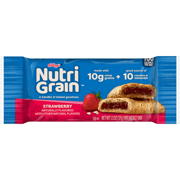 Kellogg’s Nutri-Grain Strawberry Soft Baked Breakfast Bars, Made with Whole Grains, Single Serve, 1.3 oz