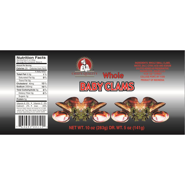 Chef's Quality - Whole Baby Clams - 24/10 oz Can