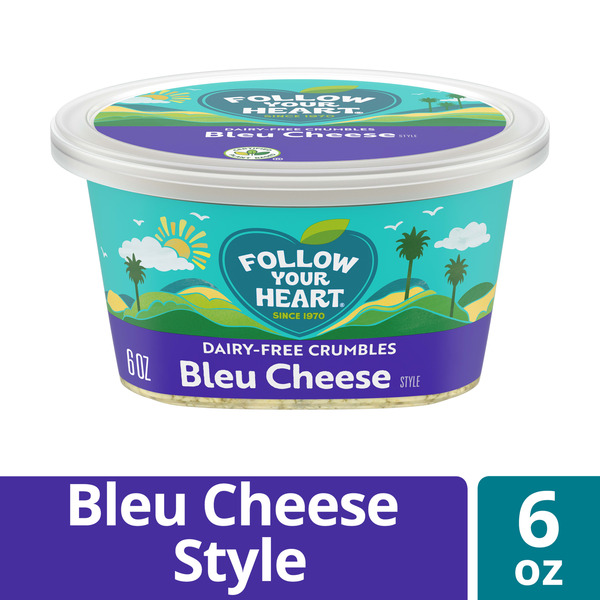 Follow Your Heart Dairy Free Cheese, Bleu Cheese Crumbles, Non-GMO, Gluten Free, Lactose Free, A Vegan, Plant Based Cheese that's Great on Sandwiches or Beautifully Melty for Nachos, 6 OZ Tub Same-Day