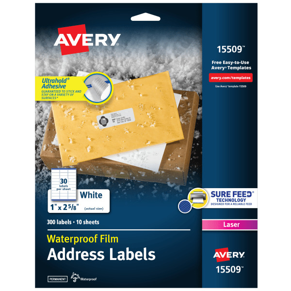 Avery Rectangle Printable Waterproof Labels With Sure Feed, 1 x 2-5/8 in - Matte White
