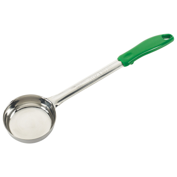 One-Piece Stainless Steel Solid Portioners, Green Handler, 4 oz