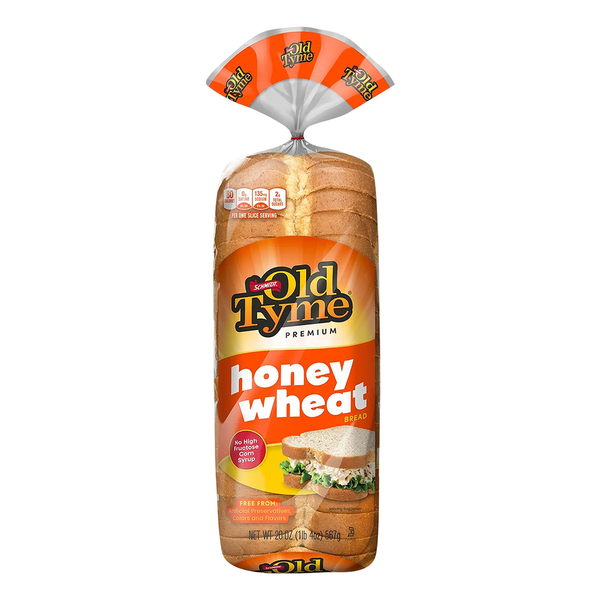 Schmidt Old Tyme Honey wheat bread with 80 cal, 3g protein—soft, sweet, fresh, and wholesome.