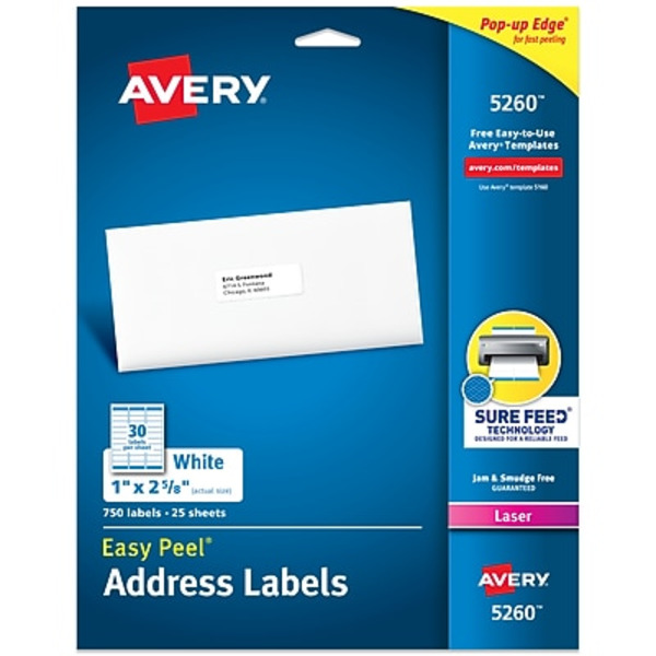 Avery Mailing Labels, 1 x 2-5/8 in, White