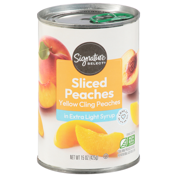 Signature Peaches, Yellow Cling, in Extra Light Syrup, Sliced