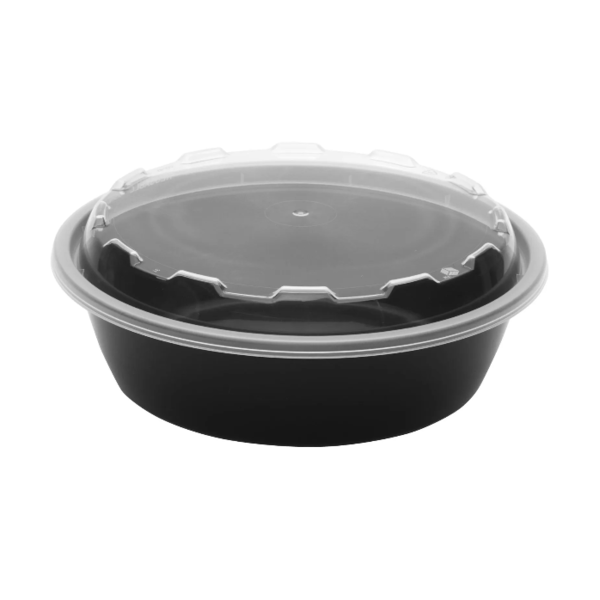 CuBEware 18 Oz Black Round Microwavable Plastic Container with Lid, 6.00"x1.90", 150 Ct