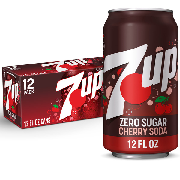 7UP Cherry Flavored Zero Sugar Soda, 12 fl oz cans, 12 pack Same