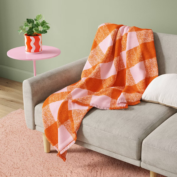 Enlarge Alternative view of Room Essentials Cozy Woven Check Throw Blanket - Pink & Orange (opens in a new tab)