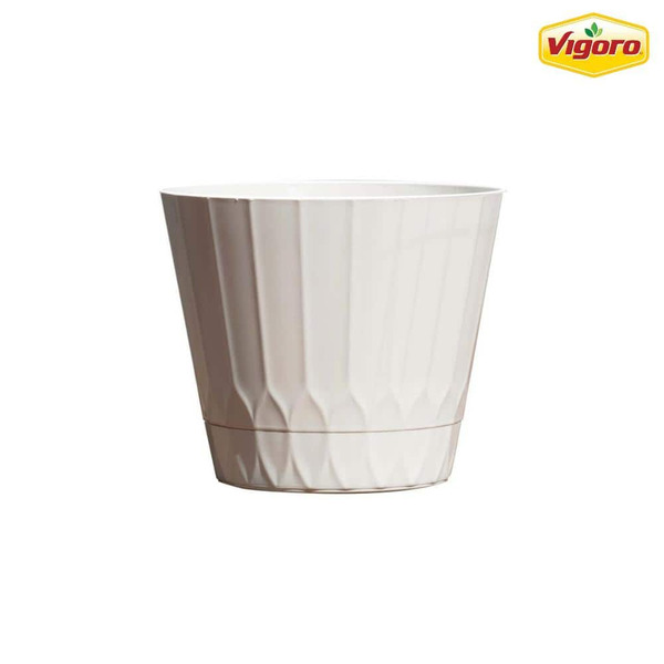 Vigoro 4.8 In. Concord White Recycled Plastic Indoor Outdoor Planter With Attached Saucer (4.8 In. L X 4.8 In. W X 4 In. H)