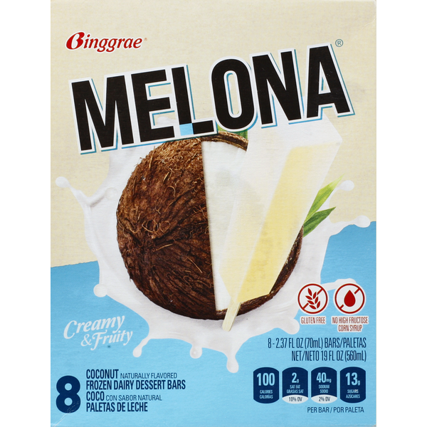 Melona Dessert Bars, Frozen Dairy, Coconut, 8 Pack Same-Day
