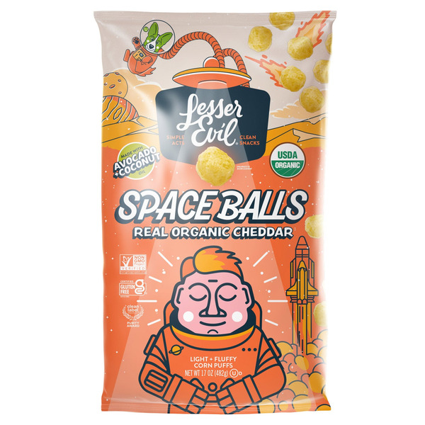 LesserEvil Organic Cheddar Cheese Space Balls, 17 oz