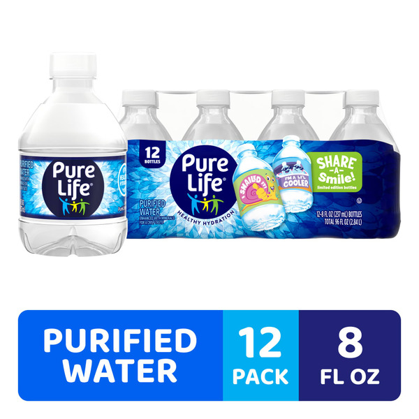 PURE LIFE Purified Water, 8 Fl Oz, Plastic Bottled Water (12 Pack)