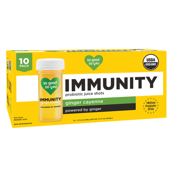 So Good So You Immunity, Ginger Cayenne, Organic Probiotic Juice