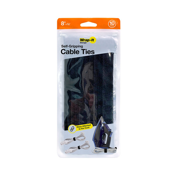 Wrap-It Storage 8" x 0.75" Self-Gripping Cable Ties - Black