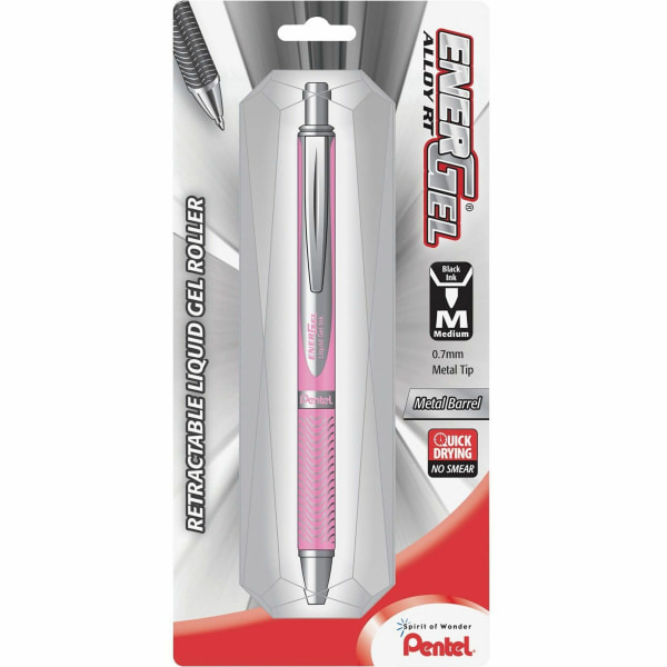 Pentel Medium Point Ener Gel Alloy Retractable Gel Pen - Pink Barrel - Black