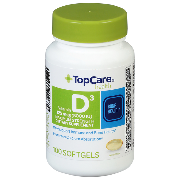 TopCare Vitamin D3, Maximum Strength, 125 mcg, Softgels Same-Day