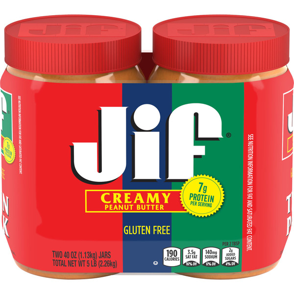 Jif Creamy Peanut Butter, 40 Oz. Jars (2 Pack)