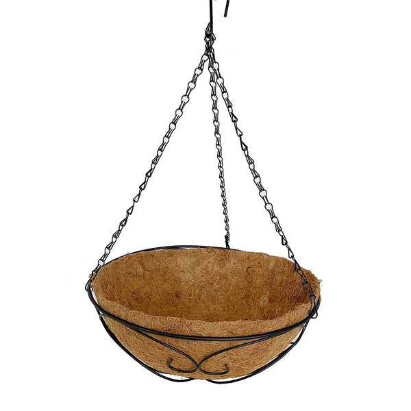 Style Selections 14.0-in W x 13.77-in L x 22.92-in H Black Metal Round Indoor Hanging planter