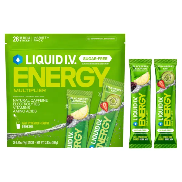 Liquid I.V. Energy Multiplier, 26 Individual Serving Stick Packs in Resealable Pouch, Sugar Free,