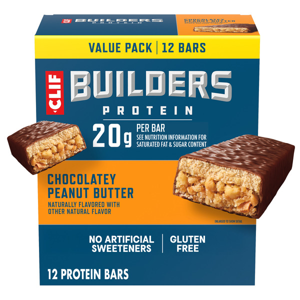 BUILDERS Chocolatey Peanut Butter Plant Based Protein Bars, Gluten Free 28.8 oz