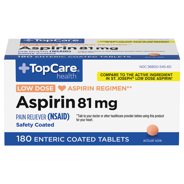 TopCare Aspirin, Low Dose, 81 mg, Enteric Coated Tablets Same-Day