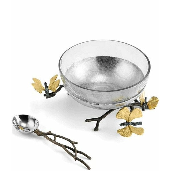 Michael Aram Butterfly Ginkgo Collection Glass Nut Dish with Spoon